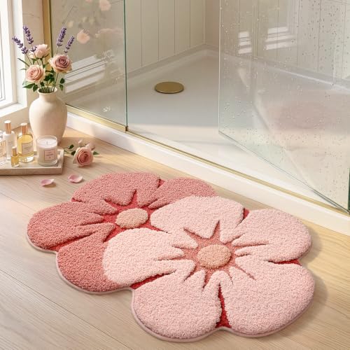 LUMI Flower Bathroom Rug, Absorbent Non Slip Bath Mat, 24"x36", Pink Flower - color: Floral-bliss Pink-large