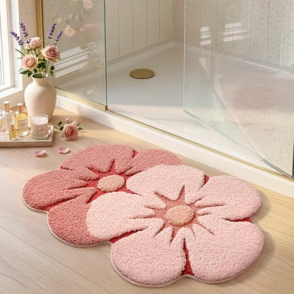 LUMI Flower Bathroom Rug, Absorbent Non Slip Bath Mat, 24"x36", Pink Flower - color: Floral-bliss Pink-large