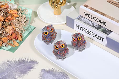 Jovivi 2.5" 7 Chakra Crystal Owl Statue Hand Carved Resin Figurines - color: 7 Chakra