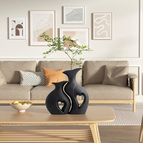 XL Black Snuggle Hollow Ceramic Flower Vase Home Decor Set of 2 - color: XL Black
