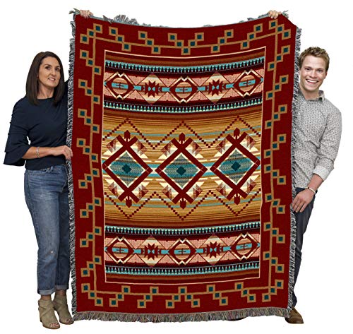 Pure Country Weavers Las Cruces Teal Blanket - Southwest Native American Inspired - Gift Tapestry Throw Woven from Cotton - Made in the USA (72x54) - color: Las Cruces Teal, size: Large