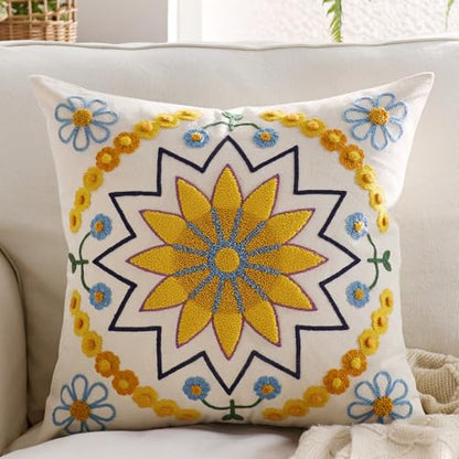 Embroidered Floral Throw Pillow Cover 22x22 Set of 1 Yellow - color: Yellow, size: 22" x 22" (Pack of 1)