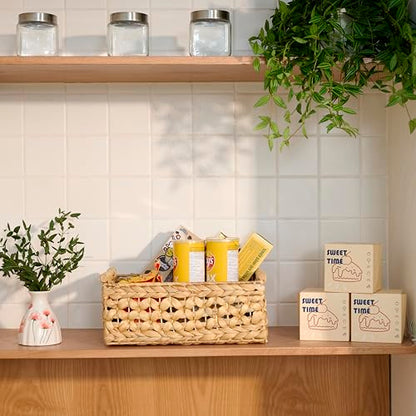 NAYA Set of 2L (16.5"&15") Water Hyacinth Wicker Shelf Storage Baskets - size: Set 2 Medium - Large
