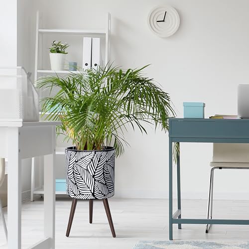 D'vine Dev 14 Inch Planter Pot with Wood Stand, White/Grey, 88-L-D-7 - color: White/Grey, size: X-Large