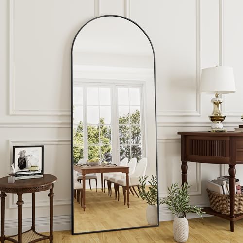Rowjut 64"x21"Floor Mirror Arched Full Length Mirros, Mirror Floor Length Standing Hanging or Leaning & Large Full Body & Wall Mirror for Bedroom, Living Room, Aluminum Frame, Black - color: Black, size: 64"L x 21"W