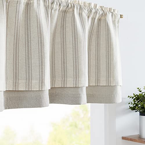 jinchan Striped Linen Valance 18 Inch Farmhouse 1 Panel Grey on Beige - color: Striped Grey on Beige, size: 50"W x 18"L (Pack of 1)