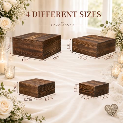 4 Pack Wooden Buffet Risers Cupcake Stand Buffet Display with Mini Signs - color: Brown, size: 4 Pcs