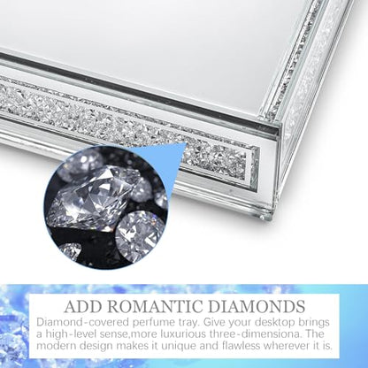Crush Diamond Mirror Perfume Tray, Silver Glass Mirror Trays for Vanity - color: Clear,rectangular