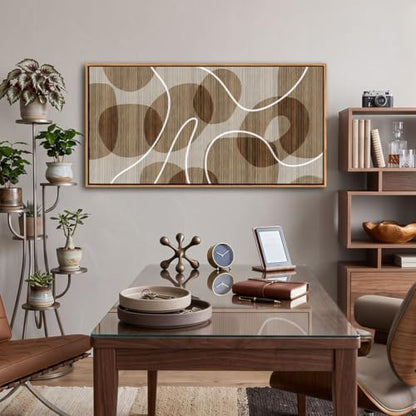 YDYSUNE Boho Neutral Tone Geometric Oval Canvas Wall Art Thin White Curve Line Horizontal Above Sofa Wall Painting 20×40 inch - color: New Brown, size: 40"L x 20"W