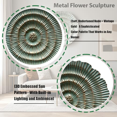 Metal Wall Sculpture, 10'' Round Textured Radiant Sunburst Wall Decor - color: 053B-Turquoise