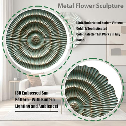 Metal Wall Sculpture, 10'' Round Textured Radiant Sunburst Wall Decor - color: 053B-Turquoise
