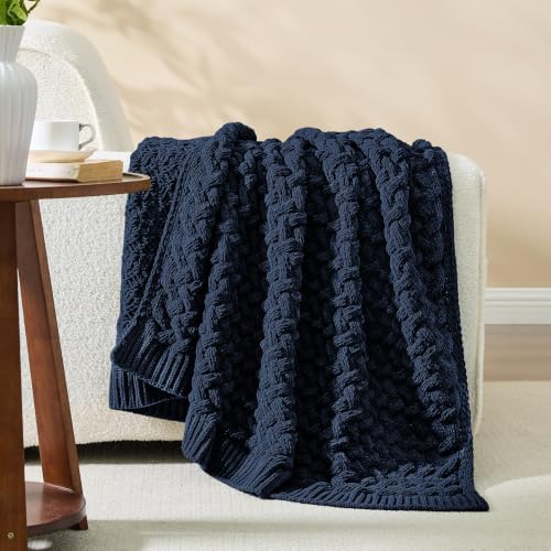 Deep Sea Blue Chunky Knit Throw Blanket,Extra Thick Cozy Sofa Blanket 50x60 - color: Deep Sea Blue, size: 50"x60"