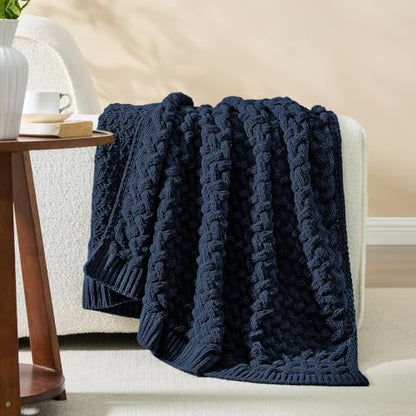 Deep Sea Blue Chunky Knit Throw Blanket,Extra Thick Cozy Sofa Blanket 50x60 - color: Deep Sea Blue, size: 50"x60"