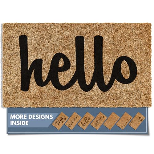 Barnyard Designs Front Door Welcome Mat (Thick Hello, 30x17) | Printed Polyester Outdoor Rug with Non-Slip Backing; Farmhouse Doormat for Patio, Garage, or Entrance; Fits Outside Entryway - color: Thick Hello, size: 30 x 17 inches