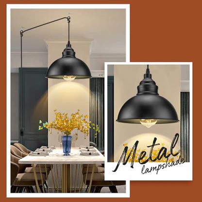 Plug in Pendant Light, 15FT Hanging Lights with Plug in Cord - color: Large black