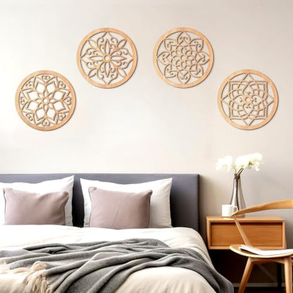 KOYILTD 4 Pcs Thicken Wooden Wall Art Rustic Farmhouse Flower Wall Art - color: Round, size: 8.2in