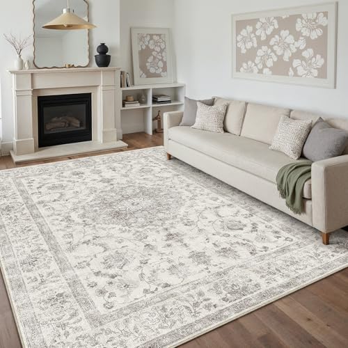 PureCozy 8x10 Area Rug Washable Gray Vintage Oriental Retro - color: Retro Gray, size: 8' x 10' (Rectangular)