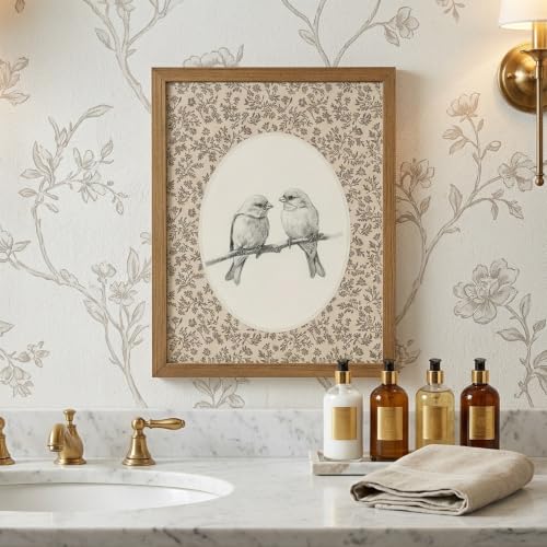 DGBQMK Framed Bird Wall Art - Vintage Botanical Print with Floral Pattern, Solid Wood Frame Nature Artwork for Living Room Bedroom Farmhouse Decor, Ready to Hang 12x16 inch - color: birds, size: 16"Lx12"W