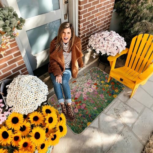 Gustav Klimt Style Wildflower Field Door Mat Entrance 17x30 Inch - color: Flowers