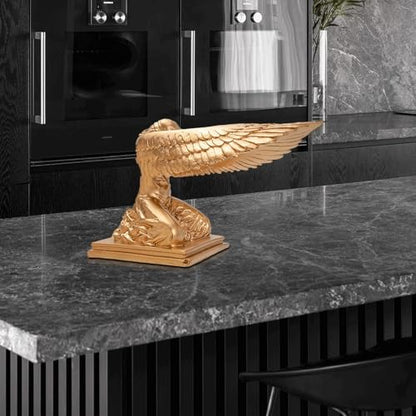 Kneeling Ark Angel Statue 2Pcs Angel Decorative Resin Figurine Praying Wings Desktop Sculpture for Indoor Movie Props 9.4inch Gold