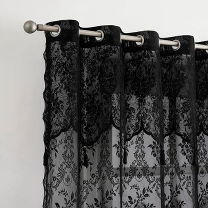 LinenZone 102x84 Black Lace Patio Door Curtain.(Luna 102x84, Black) - color: Black, size: 102"W x 84"L (Pack of 1)