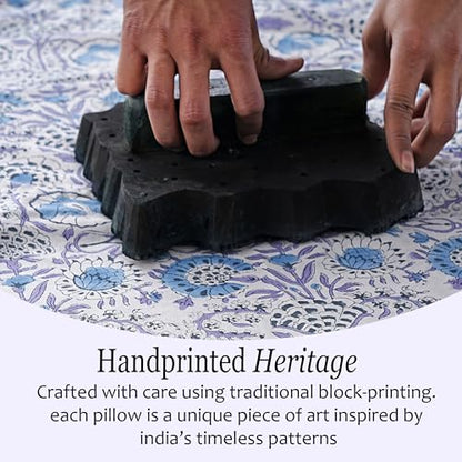 CPC Indigo Blue Block Print Ruffle Pillow Cover 16x16 Inch, Pack of 2 - color: Indigo Blue, size: 16" x 16" (Pack of 2)