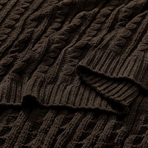 Cocoa Brown Cable Knit Throw Blanket,Extra Thick Cozy Sofa Blanket 50x60 - color: Cocoa Brown, size: 50"x60"