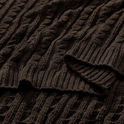 Cocoa Brown Cable Knit Throw Blanket,Extra Thick Cozy Sofa Blanket 50x60 - color: Cocoa Brown, size: 50"x60"