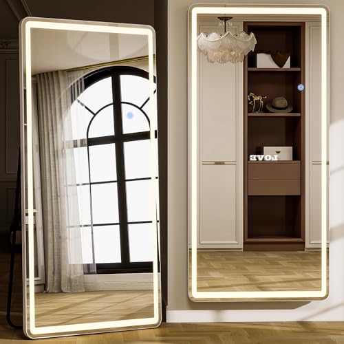 GLSLAND Full Length Mirror with Lights, 71"x30" Dimmable Floor Mirror – 3-Color Lighting, Standing or Wall-Mounted LED Body Mirror for Bedroom & Cloakroom - color: Rectangle, size: 71"L x 30"W