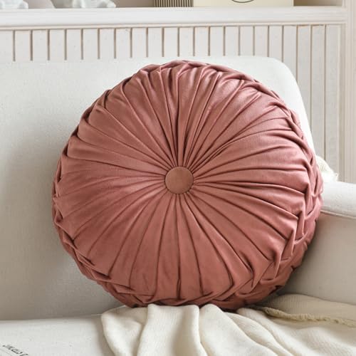 Teieas Round Throw Pillow Velvet Home Decoration Pleated Round Pillow Blush - color: Blush
