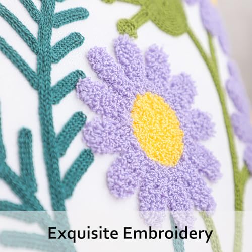 Embroidered Throw Pillow Covers 18x18 Pack of 2 Purple White Flower - color: Purple-white Flower
