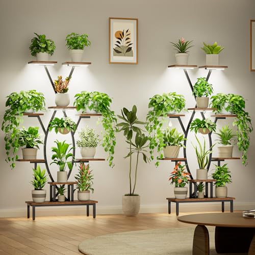 JUSTOGO Plant Stand Indoor with Grow Lights - 9 Tiered Tall Plant Shelf