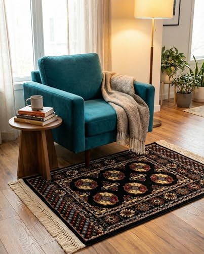 Rugs.com Bokhara Collection Rug – 2x3 Black Medium-Pile Rug Perfect for Entryways, Kitchens, Breakfast Nooks, Accent Pieces - color: Black, size: 2' x 3'