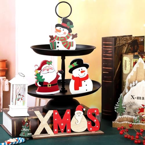 3 Pieces Christmas Table Centerpiece for Tiered Tray Wooden Santa Signs
