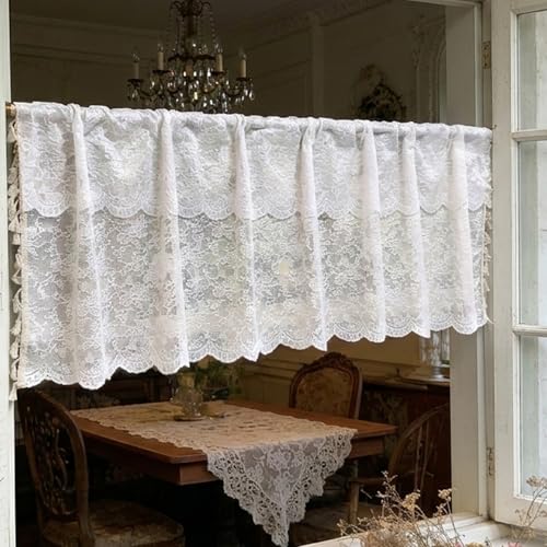 LeLehome Sheer Embroidery Window Valance, 57 X 17 Inch Light Filtering Window Treatment Curtain Floral Rod Pocket for Kitchen Bathroom Bedroom Home Decoration - color: Gray Flower