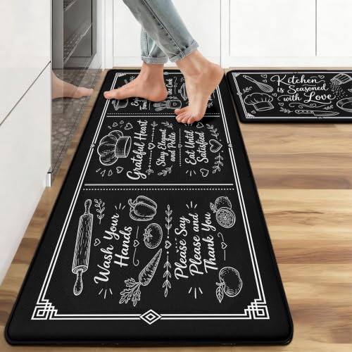 Kitchen Rugs for Floor 2 Pcs Memory Foam Padded Anti Fatigue Kitchen Mat - color: With Sayings
