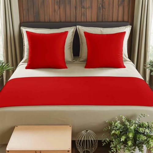 Bed Runner for Queen Size Bed, Christmas Red Decorative Beds Runners and 2 Matching Pillow Covers Set, Modern Simple Xmas Red Backdrop Beds Scarf Throw for Foot of Bedding Set for Hotel/Bedroom - color: Red, size: 83 x 20 Inch
