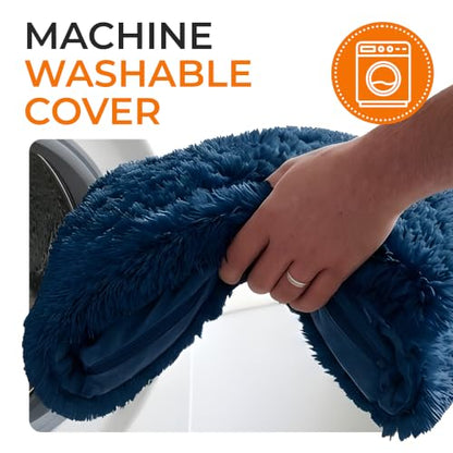 Cheer Collection Throw Pillows for Couch and Bed, Soft Shaggy Throw Pillows with Inserts Included, Cozy Long Hair Faux Fur Pillows - Set of 2-18" x 18" - Navy Blue - color: Navy Blue, size: 18 x 18-Inch