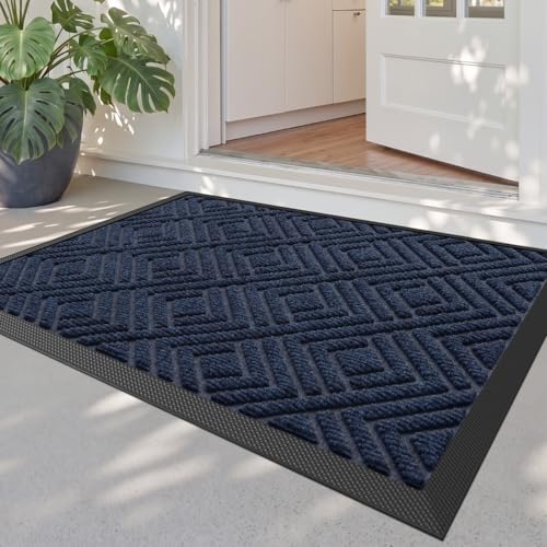 DEXI Front Door Mat Outside Entrance 24x36 Heavy Duty Rubber Entry Doormat | Checkered Navy, Dirt Trapper, Non Slip Low Profile Floor Mats for Entryway Exterior Patio - color: Checkered Navy, size: 24" X 36" (Rectangular)
