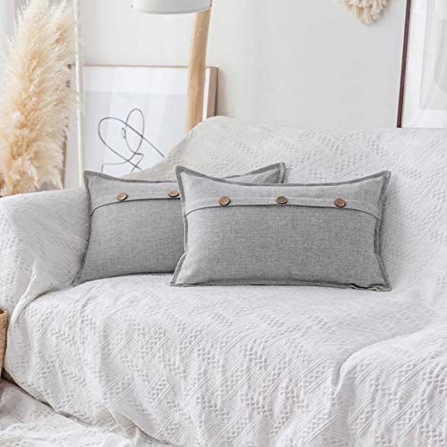 Home Brilliant Couch Throw Pillow Covers Handmade Burlap Linen Cushion Covers with Button Decorative Pillowcases for Sofa Bench, 12x20 inches, Set of 2, Light Grey - color: Light Grey, size: 20" x 12" (Pack of 2)