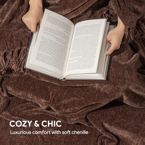 RECYCO Chenille Throw Blanket for Couch, 50"x60", Brown - color: Brown, size: 50'' X 60''
