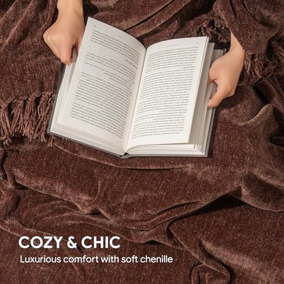 RECYCO Chenille Throw Blanket for Couch, 60"x80", Brown - color: Brown, size: 60'' X 80''