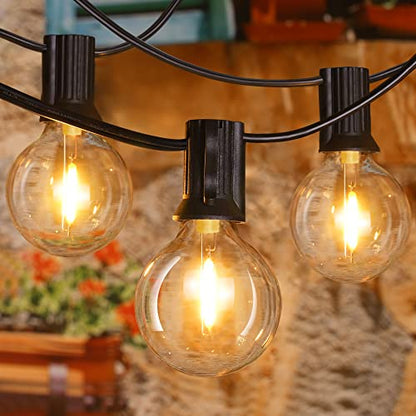 Ollny Outdoor String Lights, 25FT LED Patio Lights Waterproof Plug in - color: Black Wire, size: 25FT-Warm White