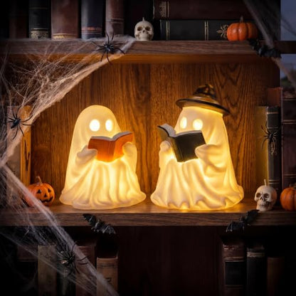 Fumete 2 Pcs Halloween Decorations Indoor - Light Up Reading Ghost Couple - style: Reading Ghosts