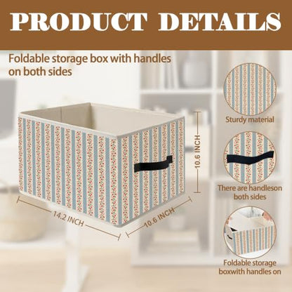 Grandmillennial Floral Strawberry Striped Storage Basket Organizer - color: Strawberry Striped