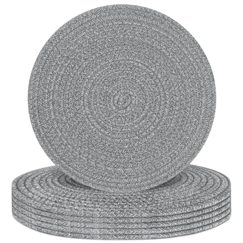 Round Placemats Set of 6, Cotton Rope Woven Table Mats, Hot Pads for Kitchen, Non Slip Heat Resistant Place Mats, 13 Inches Braided Placemat for Farmhouse Decor and Kitchen Table Decor (Gray) - color: Gray