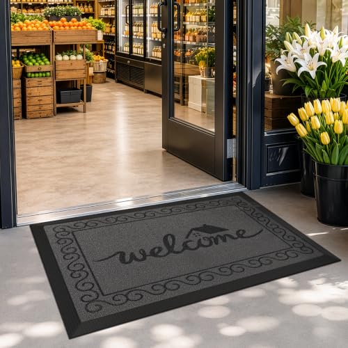 LUMI Outside Welcome Door Mat 20x32, Non-Slip Heavy Duty Dirt Trapper, Grey - color: Grey Welcome Home, size: 20"x32"