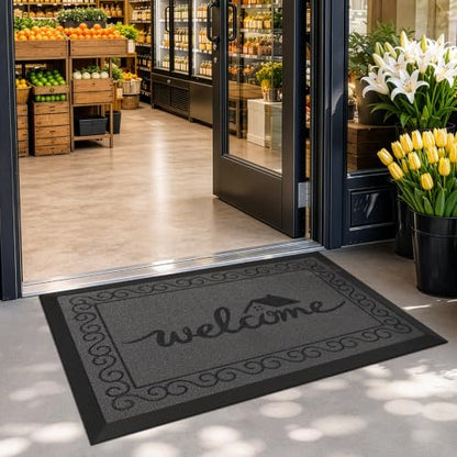 LUMI Outside Welcome Door Mat 20x32, Non-Slip Heavy Duty Dirt Trapper, Grey - color: Grey Welcome Home, size: 20"x32"