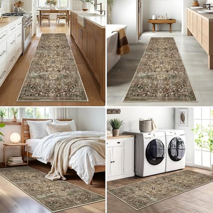 Pauwer Hallway Runner Rug 2x6, Washable Kitchen Runner, Green and Brown - color: Green and Brown, size: 2' x 6' (Runner)