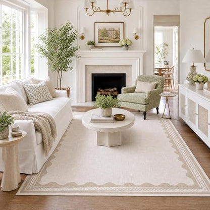 GarveeHome Scalloped Rug - color: Beige, size: 6' x 8' (Rectangular)